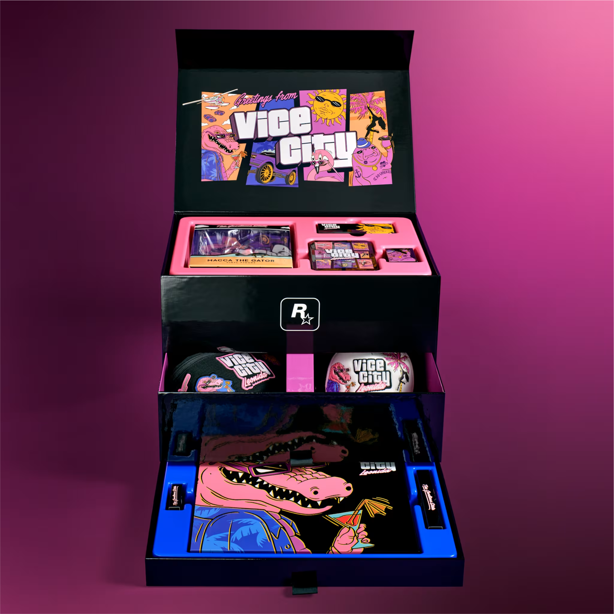 Vice City Collectionのボックスを開いた状態と同梱グッズ